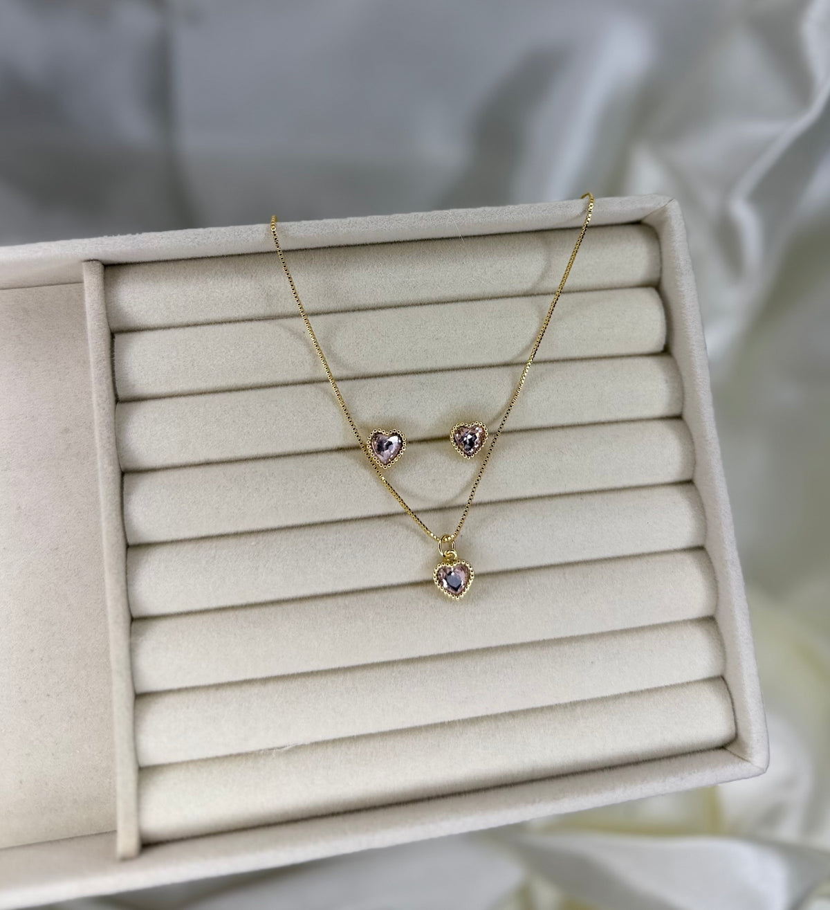PINK HEART NECKLACE+EARRING SET