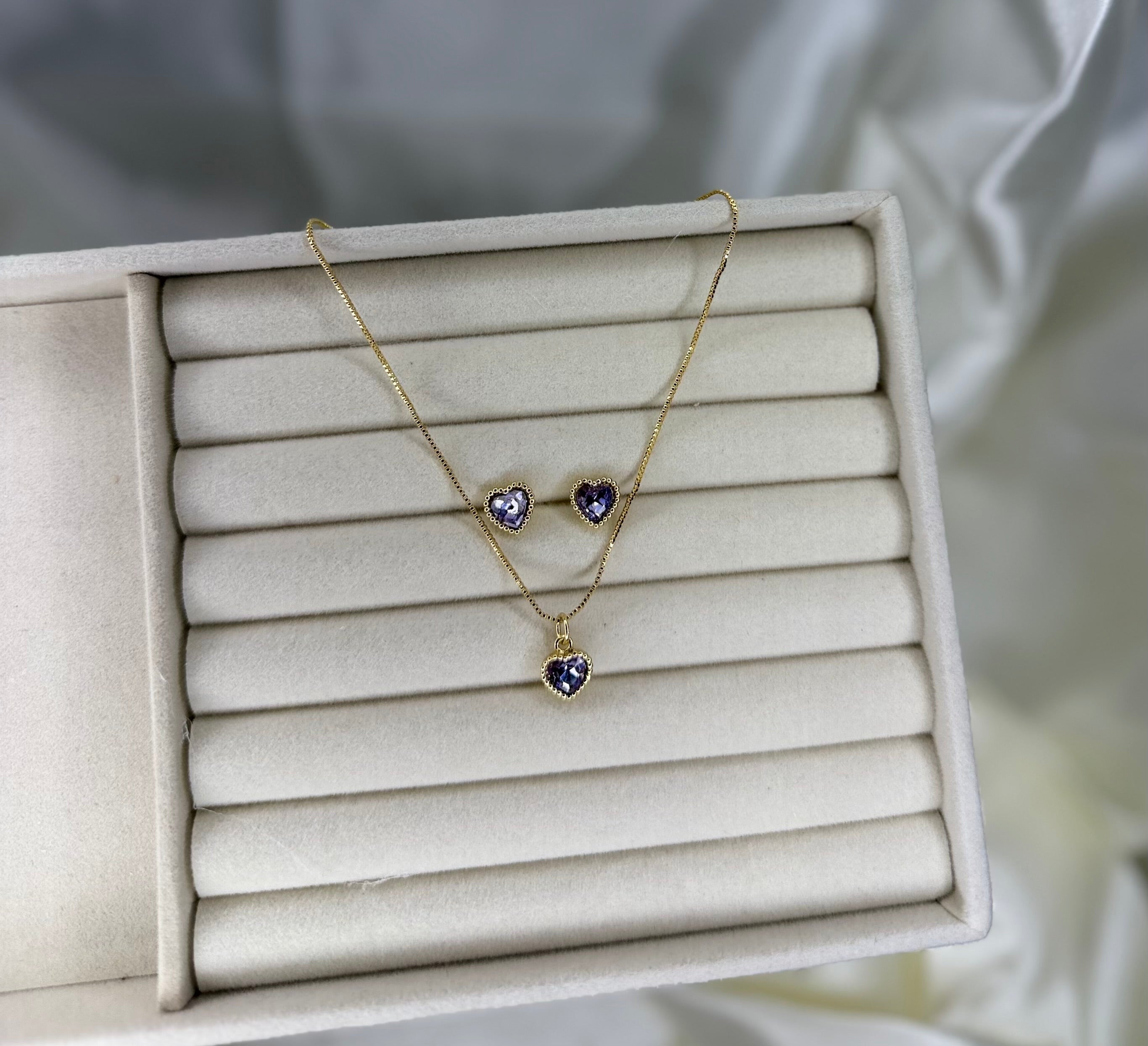 PURPLE HEART NECKLACE+EARRING SET